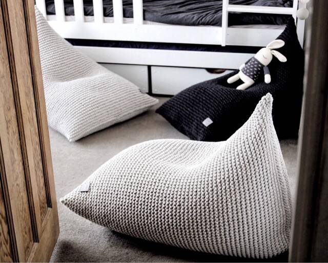Knitted Cotton Kids Bean Bag Chair Cover - Linen Color - Unfilled - image 1