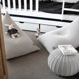 Knitted Cotton Kids Bean Bag Chair Cover - Linen Color - Unfilled - thumbnail 2