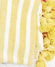 Pom Blanket - Moroccan Blanket Handmade Organic Cotton Striped Beautiful Throw Bedroom Tassels Gift For Her - thumbnail 3