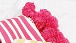 Pom Blanket - Moroccan Blanket Handmade Organic Cotton Striped Beautiful Throw Bedroom Tassels Gift For Her - thumbnail 4