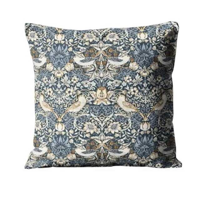 William Morris Strawberry Thief, Denim, Arts & Crafts Cushion Cover, Throw Pillow Cover - image 1