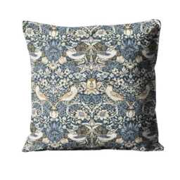 William Morris Strawberry Thief, Denim, Arts & Crafts Cushion Cover, Throw Pillow Cover - thumbnail 1
