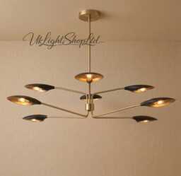 Mid Century Modern Brass Chandelier, Sputnik Pendant Light, Retro Shade Ceiling Fixture, Dining Room Lighting - thumbnail 1