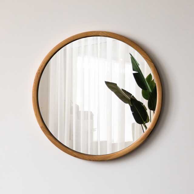 Minimalist Wall Mirror - Mirror Decor Modern Round Oak Wood Frame Living Room Large - image 1