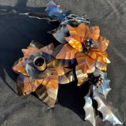 Copper Poinsettia Christmas Candle Holder Centerpiece - thumbnail 4