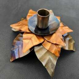 Copper Poinsettia Christmas Candle Holder Centerpiece - thumbnail 3