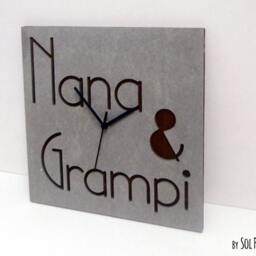 Concrete & Wood Custom Name Wall Clock - Modern Personalized Anniversary Gift Wedding Twins Siblings - thumbnail 2