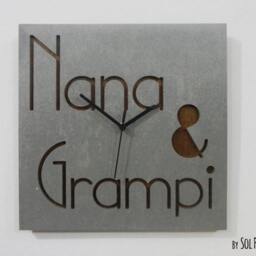 Concrete & Wood Custom Name Wall Clock - Modern Personalized Anniversary Gift Wedding Twins Siblings - thumbnail 3