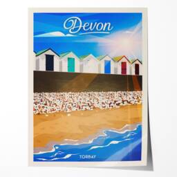 Devon Travel Poster - Torbay Broadsands Beach South England Huts Wall Art Home Decor Artwork Wedding Gift UK - thumbnail 2