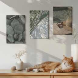 Canvas Art Set Of 3 - Tropical Plants & Summer Holiday Accents, Green Print On Canvas, Flowers Wall Decor - thumbnail 1