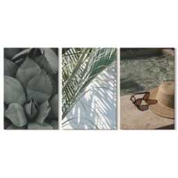 Canvas Art Set Of 3 - Tropical Plants & Summer Holiday Accents, Green Print On Canvas, Flowers Wall Decor - thumbnail 3