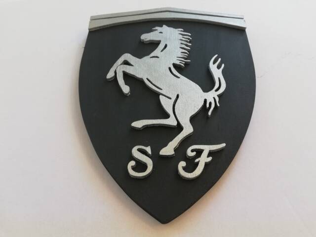 Handmade Wooden Ferrari Logo Wall Art Black & Silver Garage Decor - image 1
