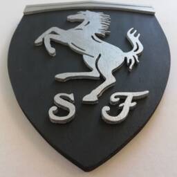 Handmade Wooden Ferrari Logo Wall Art Black & Silver Garage Decor - thumbnail 2