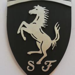 Handmade Wooden Ferrari Logo Wall Art Black & Silver Garage Decor - thumbnail 3