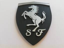 Handmade Wooden Ferrari Logo Wall Art Black & Silver Garage Decor - thumbnail 1