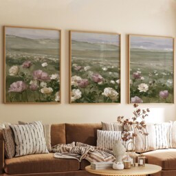 Floral Meadow Trio, Pink Landscape Wall Art Set - thumbnail 4