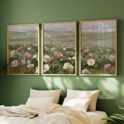 Floral Meadow Trio, Pink Landscape Wall Art Set - thumbnail 2