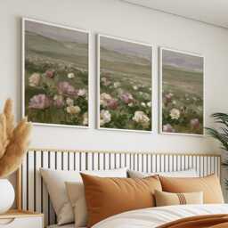 Floral Meadow Trio, Pink Landscape Wall Art Set - thumbnail 3