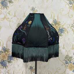 Floral Print Black Lampshade Handmade Victorian Style With Fringe - thumbnail 3