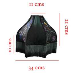 Floral Print Black Lampshade Handmade Victorian Style With Fringe - thumbnail 2