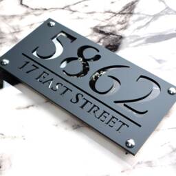 House Wall Plaques UK - Luxe A4 Unique Door Numbers Sleek Acrylic Design Personalised Home D??cor Matt Grey & Gloss Marble 28cm X 14cm - thumbnail 3