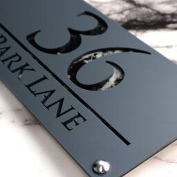 House Wall Plaques UK - Luxe A4 Unique Door Numbers Sleek Acrylic Design Personalised Home D??cor Matt Grey & Gloss Marble 28cm X 14cm - thumbnail 2