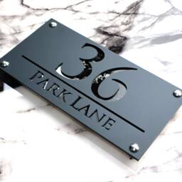 House Wall Plaques UK - Luxe A4 Unique Door Numbers Sleek Acrylic Design Personalised Home D??cor Matt Grey & Gloss Marble 28cm X 14cm