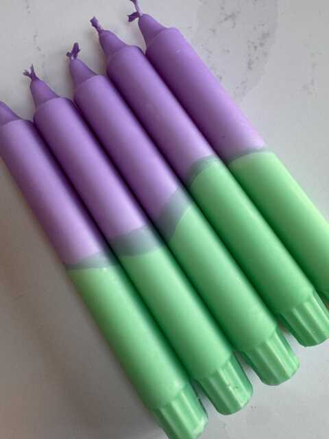 Purple Lilac & Mint Green Ombr?? Hand-Dipped Dinner Candles Pastel Two-Tone Table Decor