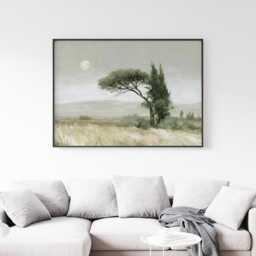 Cypress Tree Poster, Moon Landscape Print, Neutral Wall Art, Paper - thumbnail 3