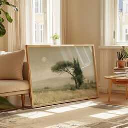 Cypress Tree Poster, Moon Landscape Print, Neutral Wall Art, Paper - thumbnail 4