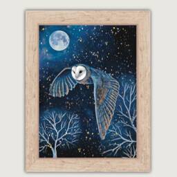 A4 A5 Original Art Print - Spiritual Spirit Guide Art Night Owl Blue Fantasy Poster Enchanted Night - thumbnail 4