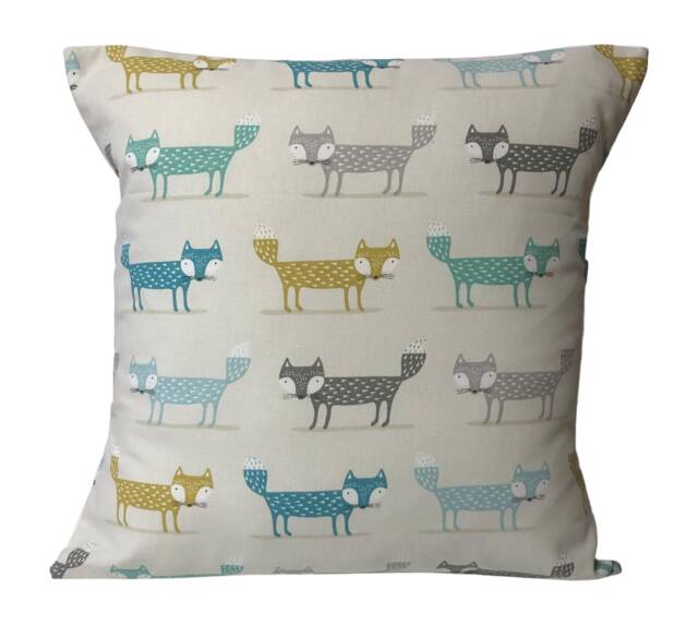 "Fryetts Scandi Fox Teal Blue Grey Cushion Covers 16"" 18"