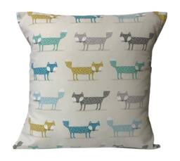 "Fryetts Scandi Fox Teal Blue Grey Cushion Covers 16"" 18"