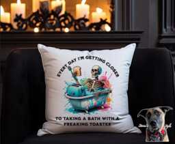 Skeleton Toaster Bath Cushion Funny Dark Humor Throw Pillow