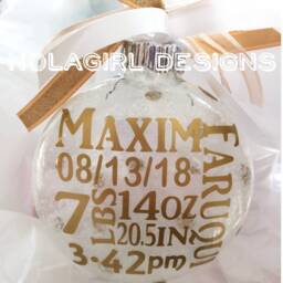 Baby's First Christmas Ornament, Personalized Glass Ornament, Birth Stat Announcement, Free Shipping, Great Gift - thumbnail 3