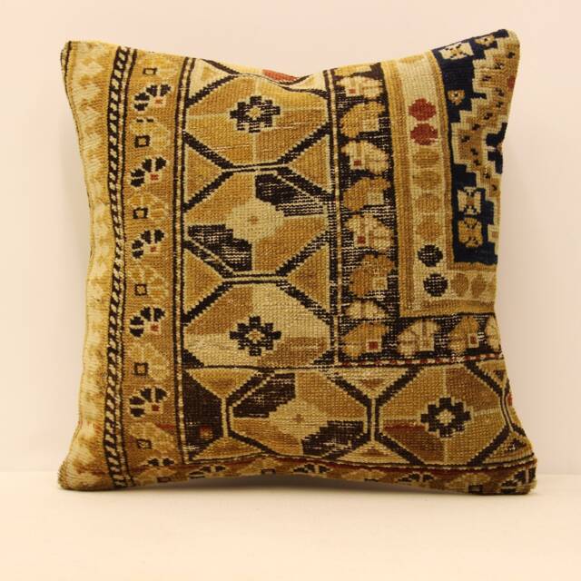 Vintage Turkish Kilim Pillow Cover, Ethnic Boho Cushion - 16x16 - image 1