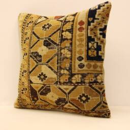 Vintage Turkish Kilim Pillow Cover, Ethnic Boho Cushion - 16x16 - thumbnail 3
