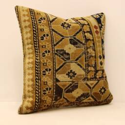 Vintage Turkish Kilim Pillow Cover, Ethnic Boho Cushion - 16x16 - thumbnail 2