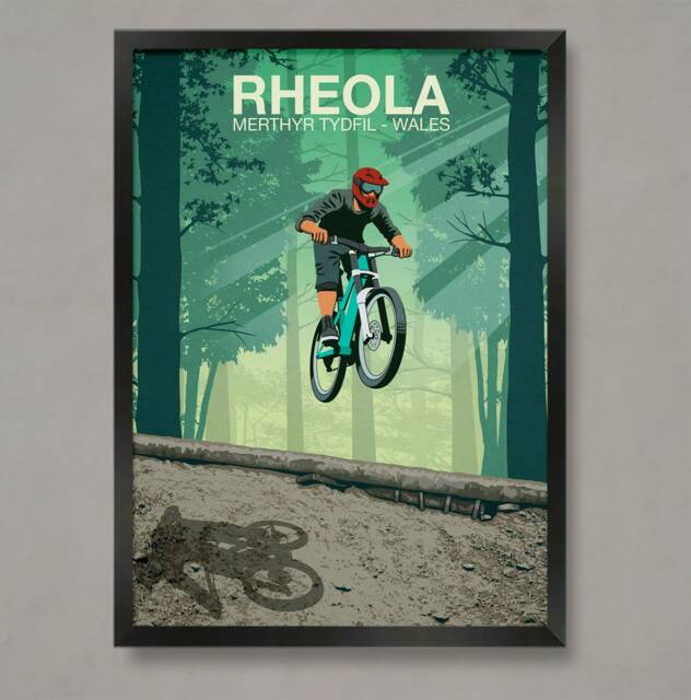 Rheola Mountain Bike Trail Art Print Wales Forest Poster - image 1