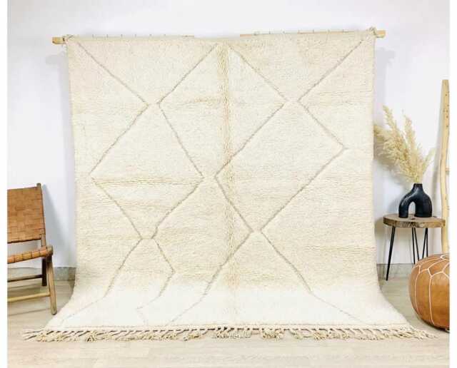 Minimalist Thin Line Rug, Beni Ourain Berber Large Area Shag Cream Diamond Wool Carpet, Handmade Tribal Moroccan Rug - image 1