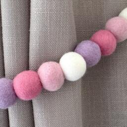 Pink & Purple Felt Ball Curtain Tie Backs - Pom Hold Custom Ties Nursery Decor Baby Gift Colourful Pull - thumbnail 3