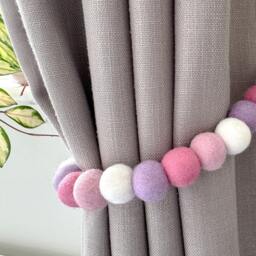 Pink & Purple Felt Ball Curtain Tie Backs - Pom Hold Custom Ties Nursery Decor Baby Gift Colourful Pull - thumbnail 2