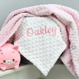 Minky Baby Blanket Girl Personalized Baby Girl-White Minky Blanket-Pink Blanket-White - thumbnail 2