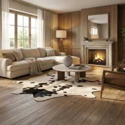 Authentic Black & White Cowhide Rug - Medium Natural Leather Skin For Elegant Interiors - 54 X 51 - thumbnail 3