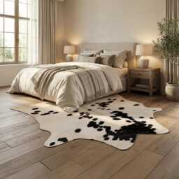 Authentic Black & White Cowhide Rug - Medium Natural Leather Skin For Elegant Interiors - 54 X 51 - thumbnail 2