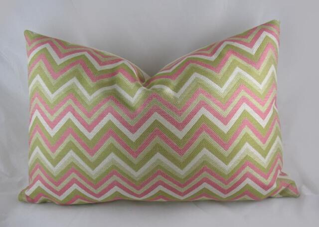 Decorative Pillow Cushion Cover - Accent Throw Duralee Blossom Chevron Zigzag Pink, Khaki, Green - image 1