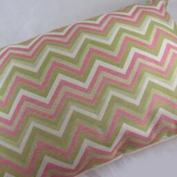 Decorative Pillow Cushion Cover - Accent Throw Duralee Blossom Chevron Zigzag Pink, Khaki, Green - thumbnail 2