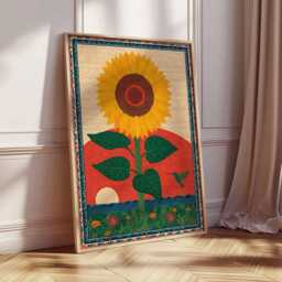 Folk Art Sunflower Poster, Retro Cottagecore Botanical Print - thumbnail 4