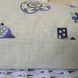 Owls Blue Cushion Backed in Laura Ashley Austen Natural Fabric With Zip Fastening - thumbnail 2