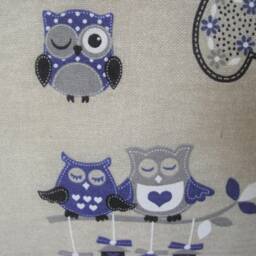Owls Blue Cushion Backed in Laura Ashley Austen Natural Fabric With Zip Fastening - thumbnail 3